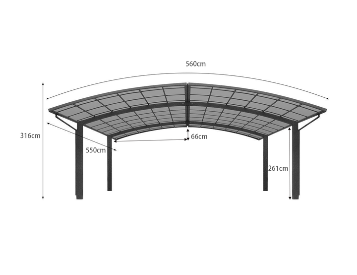 Two Car Double Carport-560x 550 x 316cm, Colour: Black / Dark Grey,CS20657-661,CS20658-662