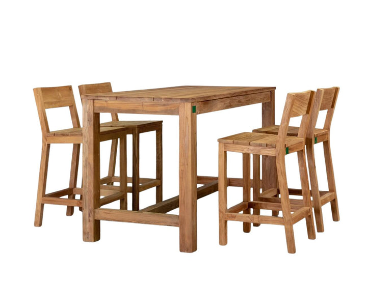 Teak Counter Chair & Long Rectangular Table  Set - 5PCS