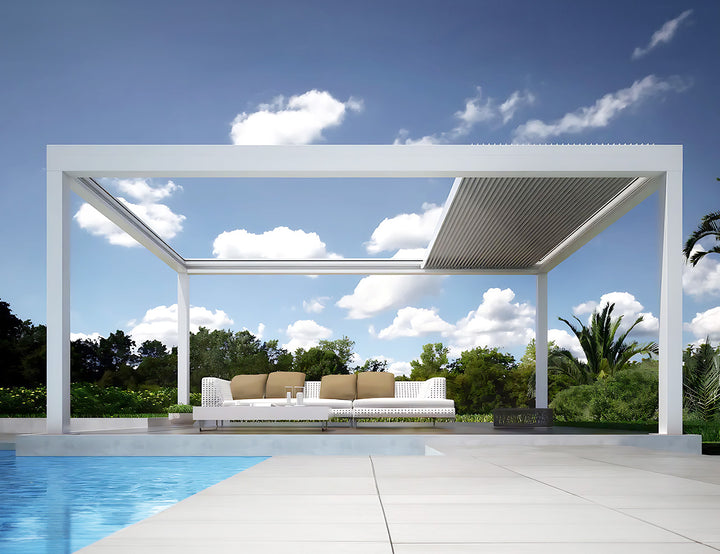 Mediterranean Motorised Retractable Louvre Roof System, Size: 4 x 3m, Colour: White