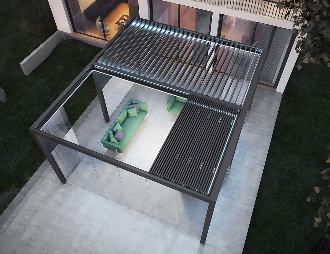Mediterranean Motorised Retractable Louvre Roof System, Size: 4 x 3m, Colour: Charcoal