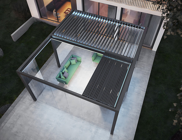 Mediterranean Motorised Retractable Louvre Roof System, Size: 4 x 3m, Colour: Charcoal