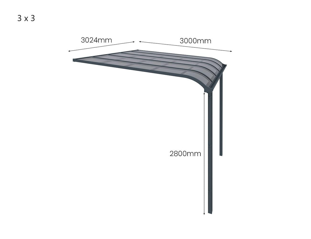 Country Wall Mounted Patio Cover Collection, Size: 3 x 3m, Colour: White - Light Grey