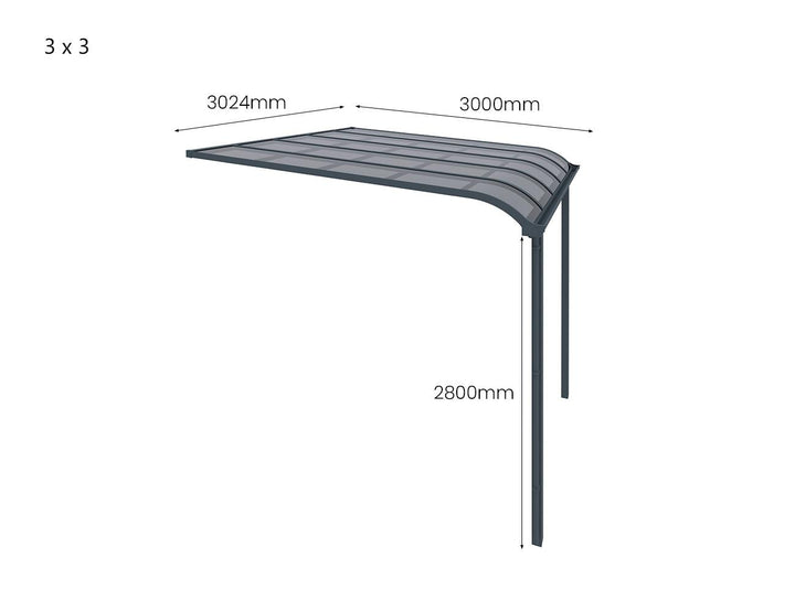 Country Wall Mounted Patio Cover Collection, Size: 3 x 3m, Colour: White - Light Grey