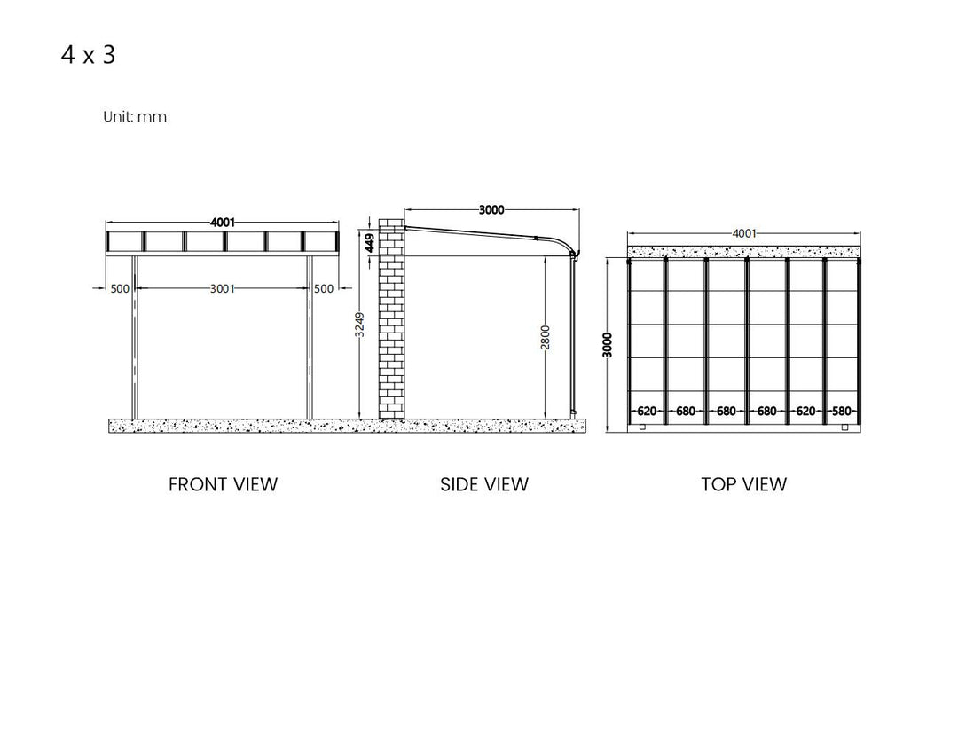 Country Wall Mounted Patio Cover Collection, Size: 3 x 3m, Colour: White - Light Grey