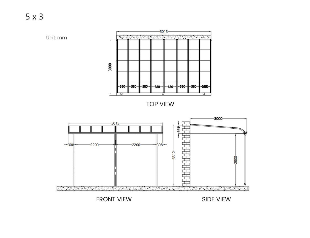 Country Wall Mounted Patio Cover Collection, Size: 3 x 3m, Colour: White - Light Grey