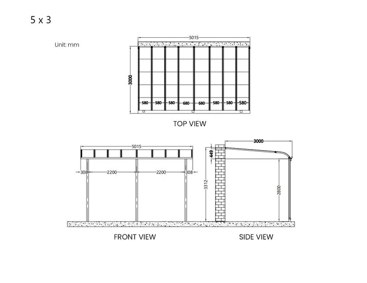 Country Wall Mounted Patio Cover Collection, Size: 3 x 3m, Colour: White - Light Grey
