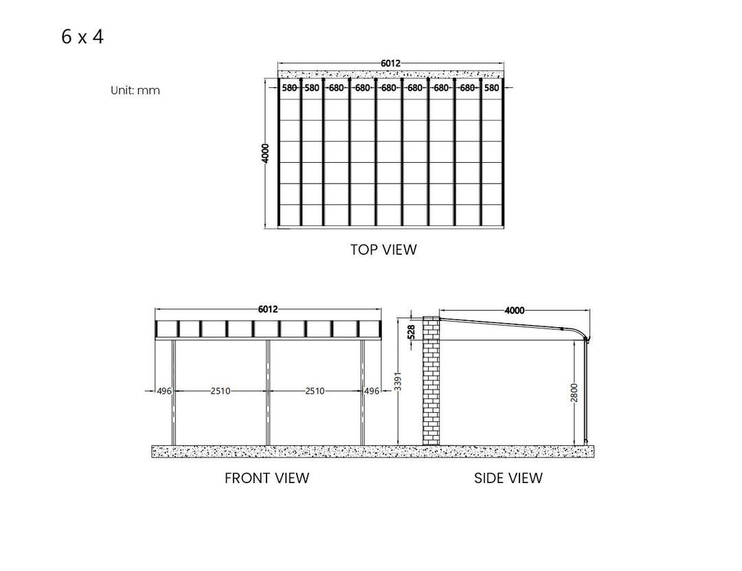 Country Wall Mounted Patio Cover Collection, Size: 3 x 3m, Colour: White - Light Grey
