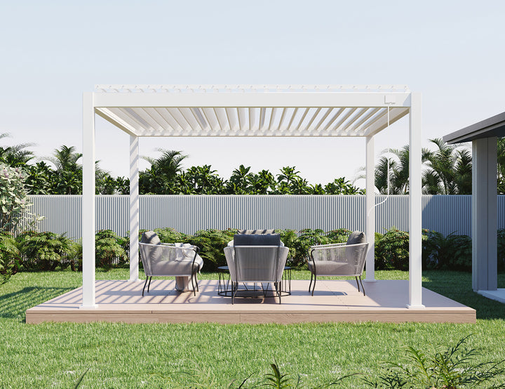 Baltic Manual Freestanding Louvre Roof Aluminium Pergola, Size: 2 x 2m, Colour: White