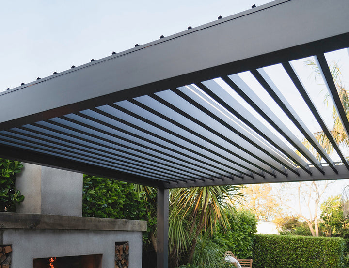 Tasman Motorised Freestanding Louvre Roof, Size: 4 x 4m, Colour: Charcoal / White