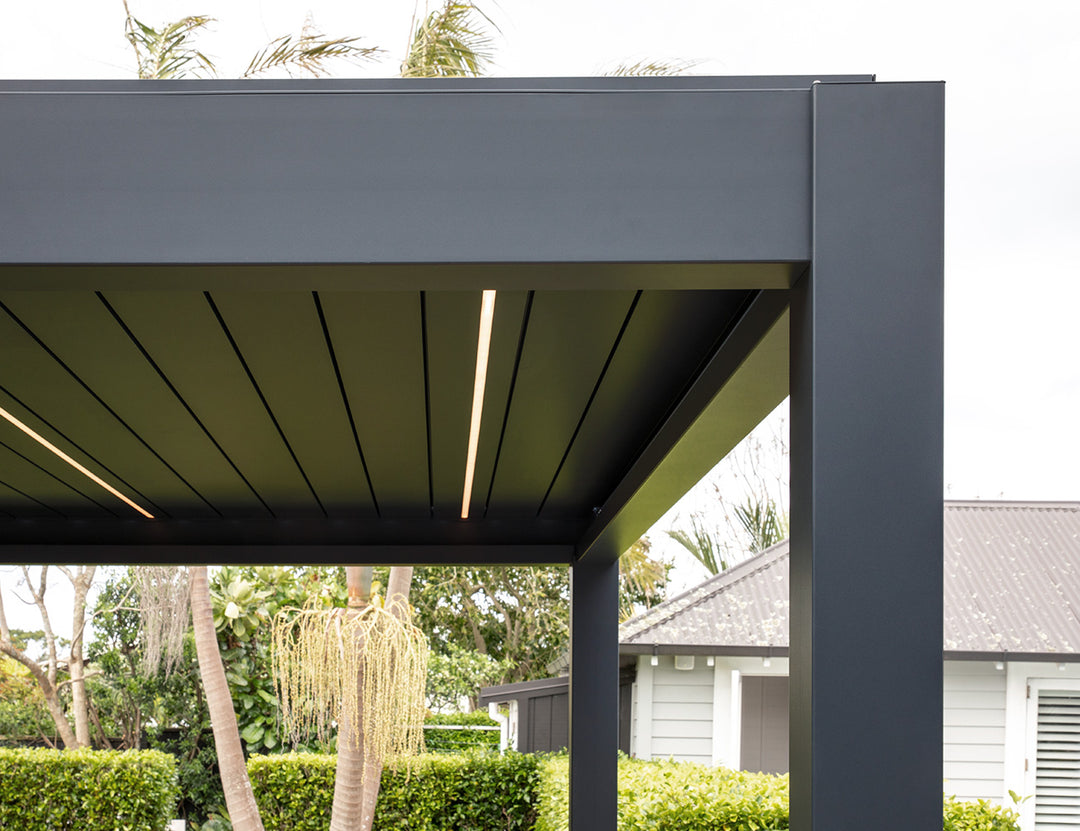 Tasman Motorised Freestanding Louvre Roof, Size: 4 x 4m, Colour: Charcoal / White