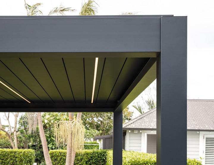 Tasman Motorised Freestanding Louvre Roof, Size: 4 x 4m, Colour: Charcoal / White