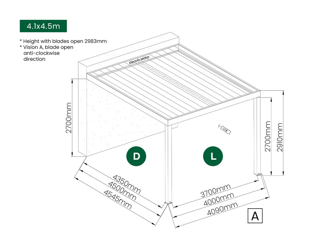 Motorised Blind For Pacific Wall Mounted Pergola