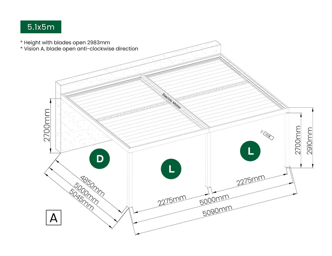 Motorised Blind For Pacific Wall Mounted Pergola