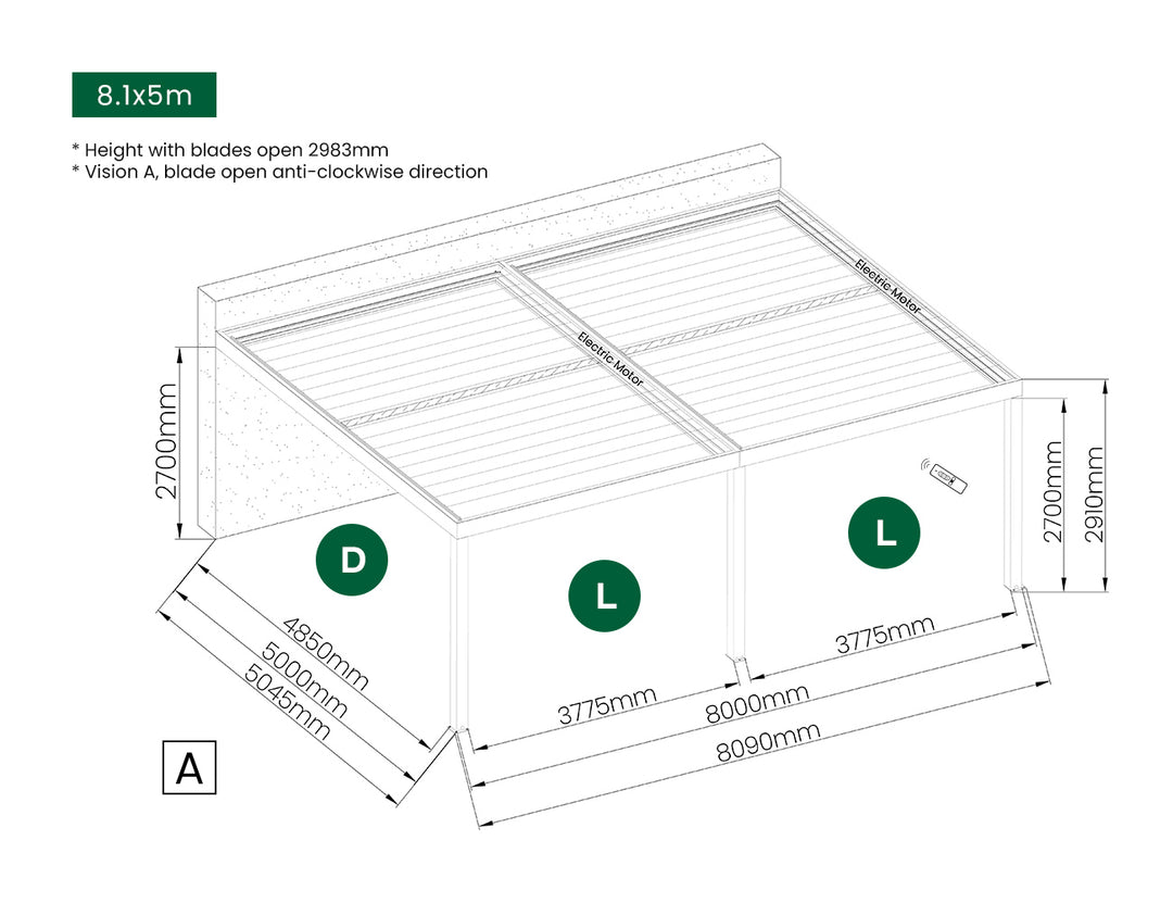 Motorised Blind For Pacific Wall Mounted Pergola