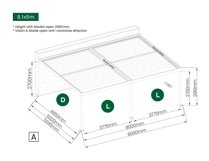 Motorised Blind For Pacific Wall Mounted Pergola