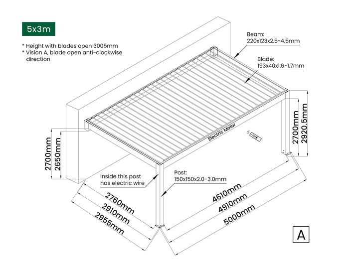 Tasman Motorised Wall Mounted Louvre Roof