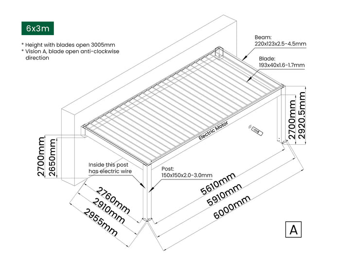 Tasman Motorised Wall Mounted Louvre Roof