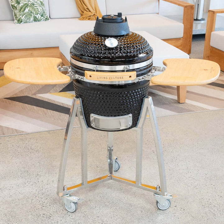 16-Inch Kamado Ceramic Charcoal Grill With Bonus Accessory Pack, Colour: Black,