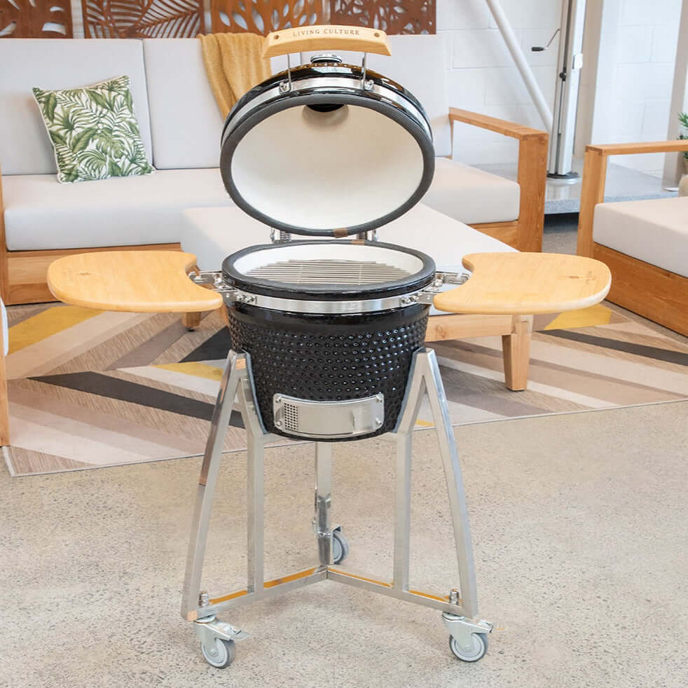 16-Inch Kamado Ceramic Charcoal Grill With Bonus Accessory Pack, Colour: Black,