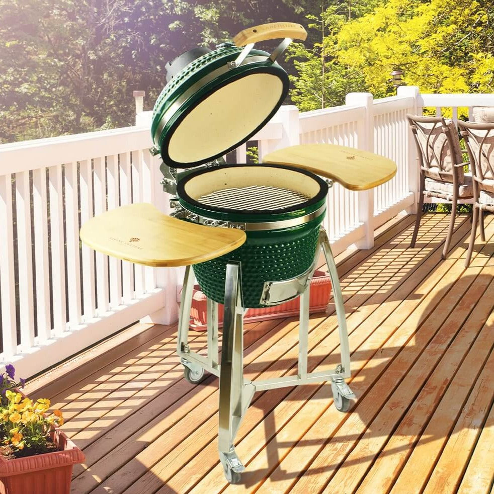16-Inch Kamado Ceramic Charcoal Grill With Bonus Accessory Pack, Colour: Black,