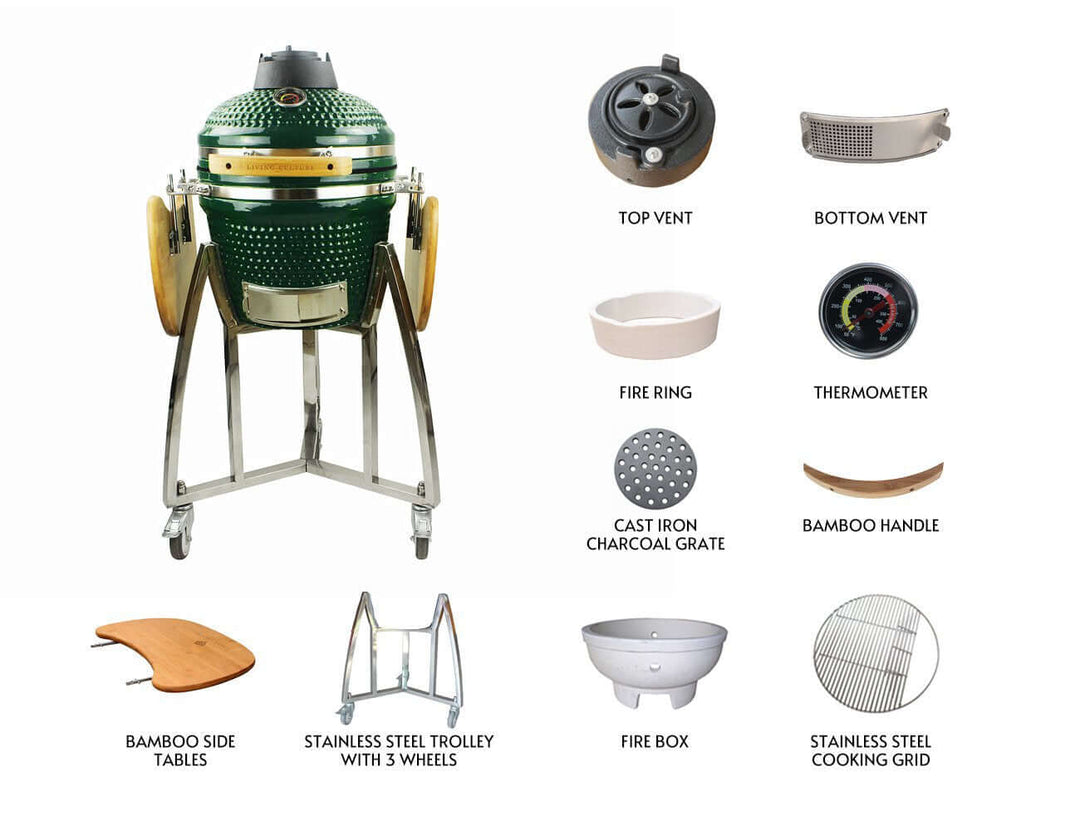 16-Inch Kamado Ceramic Charcoal Grill With Bonus Accessory Pack, Colour: Black,