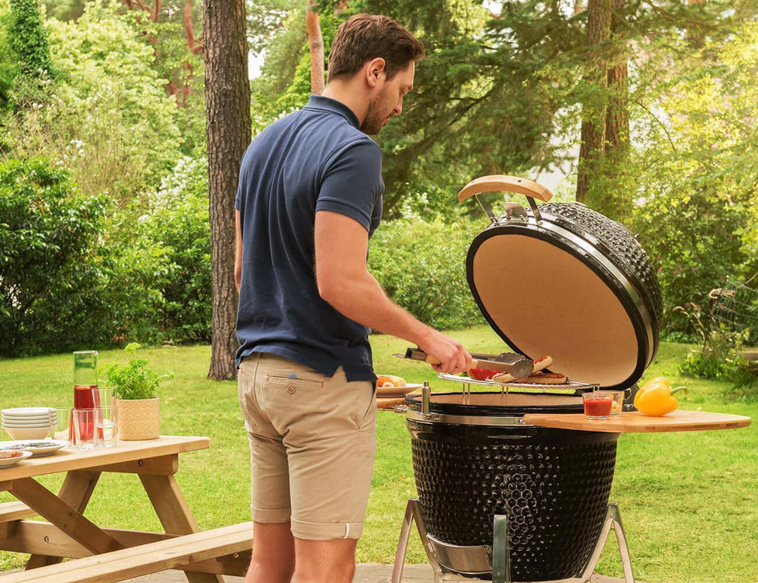 21-Inch Kamado Ceramic Charcoal Grill With Bonus Accessory Pack, Colour: Black,