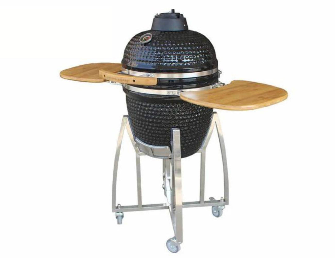 18-Inch Kamado Ceramic Charcoal Grill With Bonus Accessory Pack, Colour: Black,
