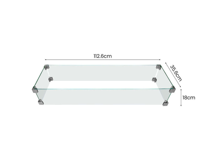 Rectangle Fire Pit Glass Wind Guard -112.6 X 35.6 X 18cm, ,
