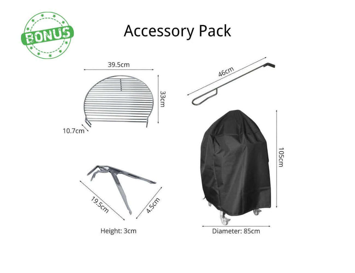 24-Inch Kamado Ceramic Charcoal Grill With Bonus Accessory Pack, Colour: Black,