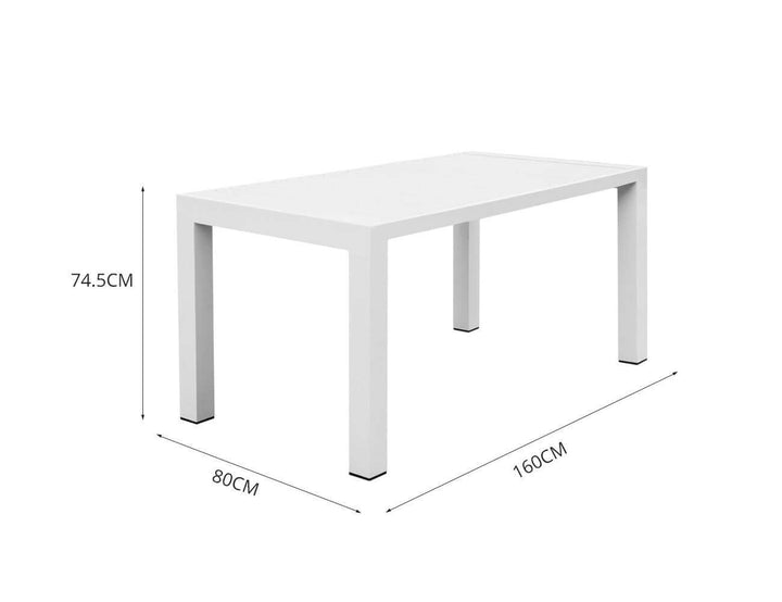 Cirrus Aluminium Outdoor Patio Dining Table 160 X 80cm, Colour: Matte White,