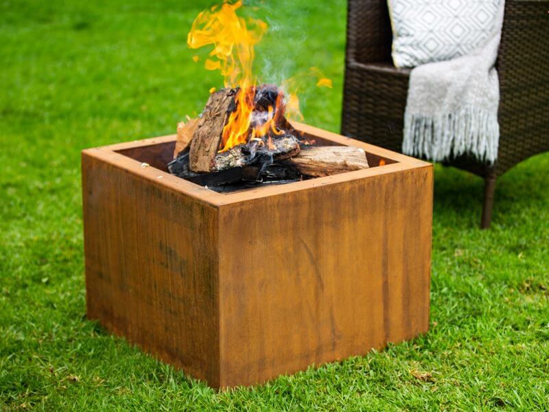 Corten Steel Square Fire Pit Brazier - Natural Rust Patina Finish 55 X 55 X 42cm, ,