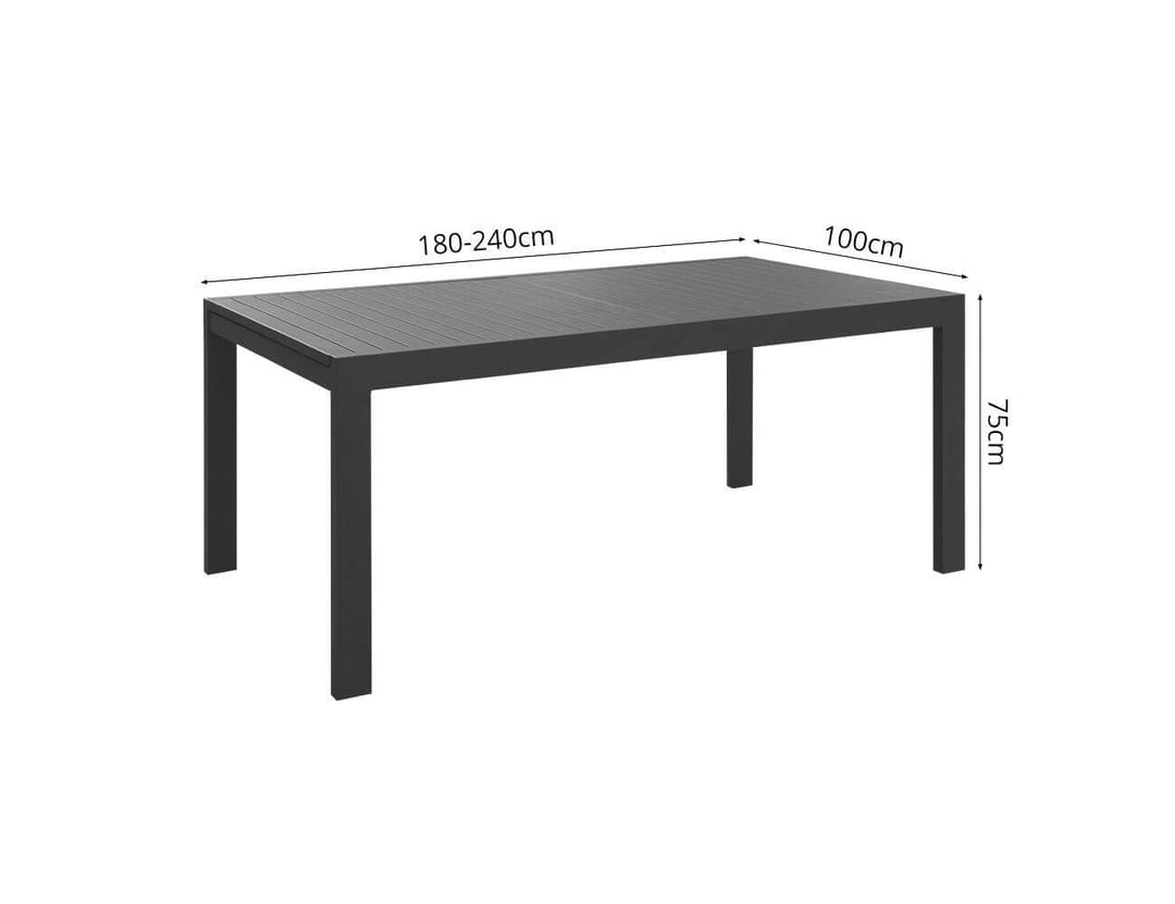 Cumulus Aluminium Outdoor Patio Extension Dining Table 180-240 X 100cm, Colour: Dark Grey,