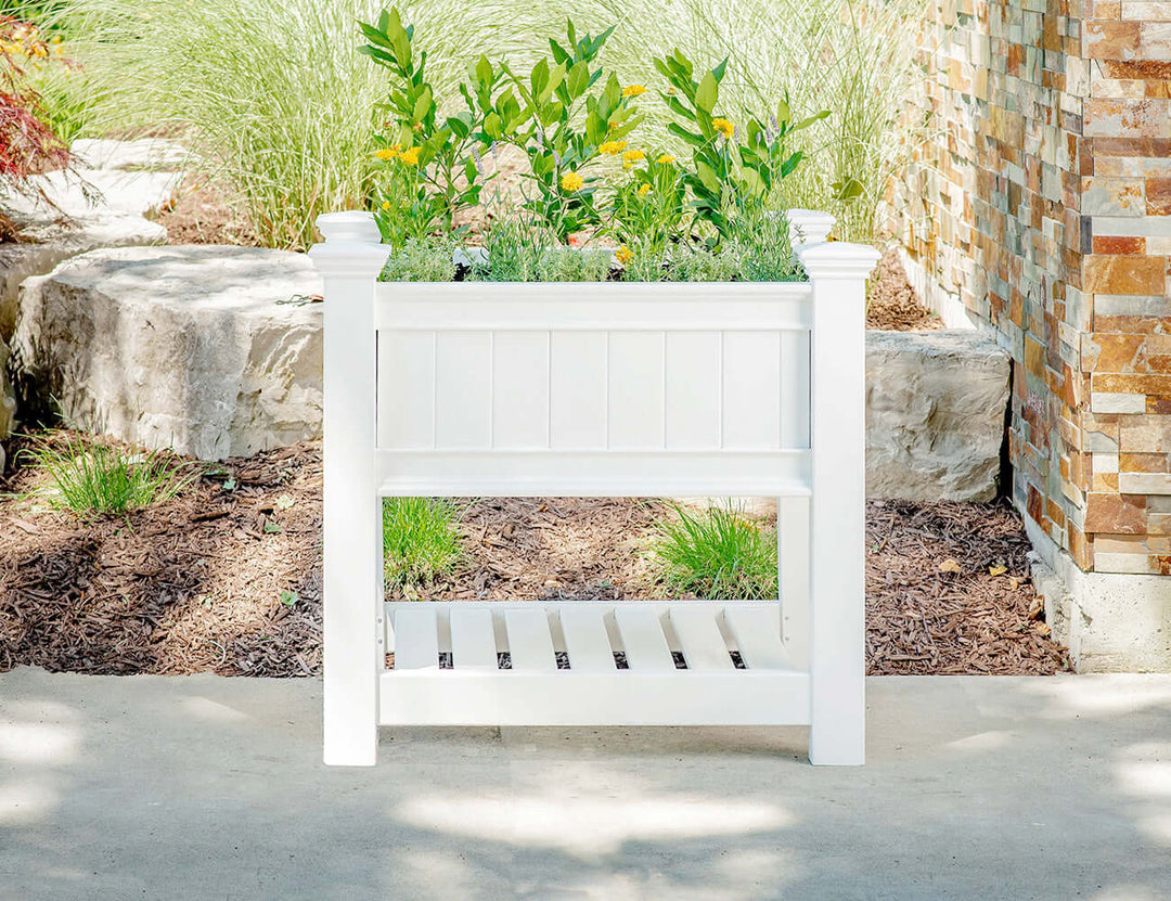 Greenpod Raised Pvc Garden Bed W/ Shelf - White, ,