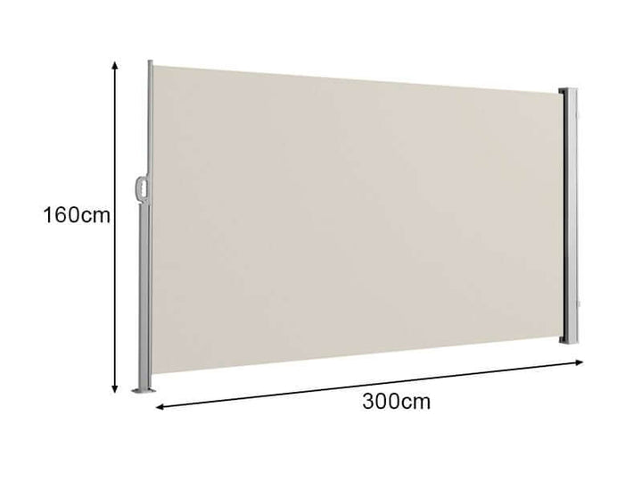 Patio Screen Retractable Side Awning 1.6m X 3 M, Colour: Beige,