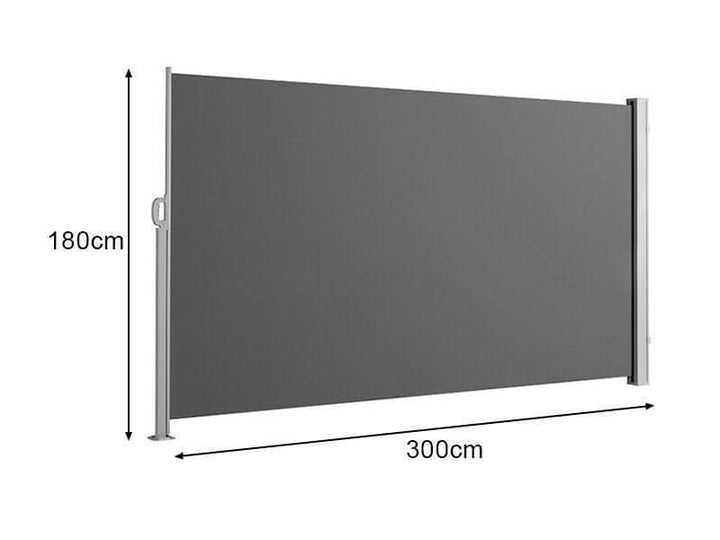 Patio Screen Retractable Side Awning - 1.8m X 3m, Colour: Black,