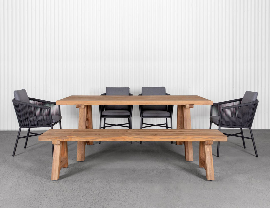 Teak A-frame Dining Table With Bench Seats- 200cm, ,