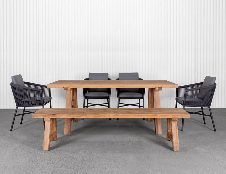 Teak A-frame Dining Table With Bench Seats- 200cm, ,