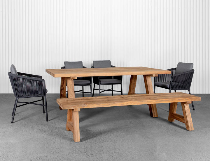 Teak A-frame Dining Table With Bench Seats- 200cm, ,