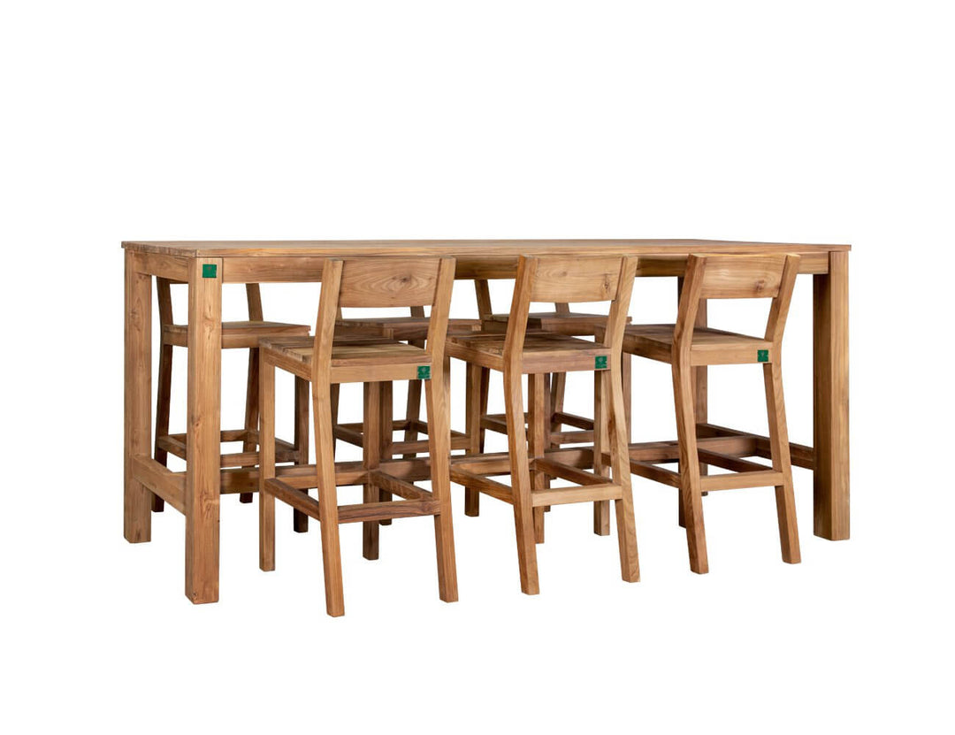 Teak Bar Chair And Long Rectangular Table Bundle, ,