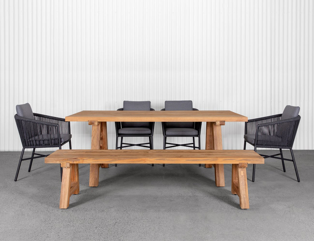 Stalwart Teak A Frame Dining Bench Seat 200cm, ,