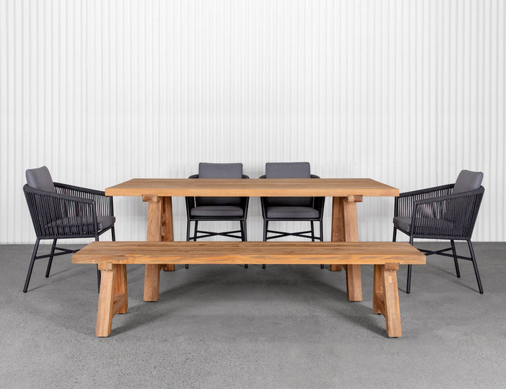 Stalwart Teak A Frame Dining Bench Seat 200cm, ,