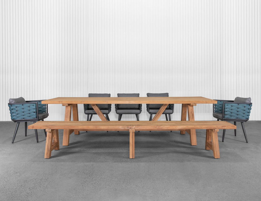 Stalwart Teak A Frame Dining Bench Seat 300cm, ,