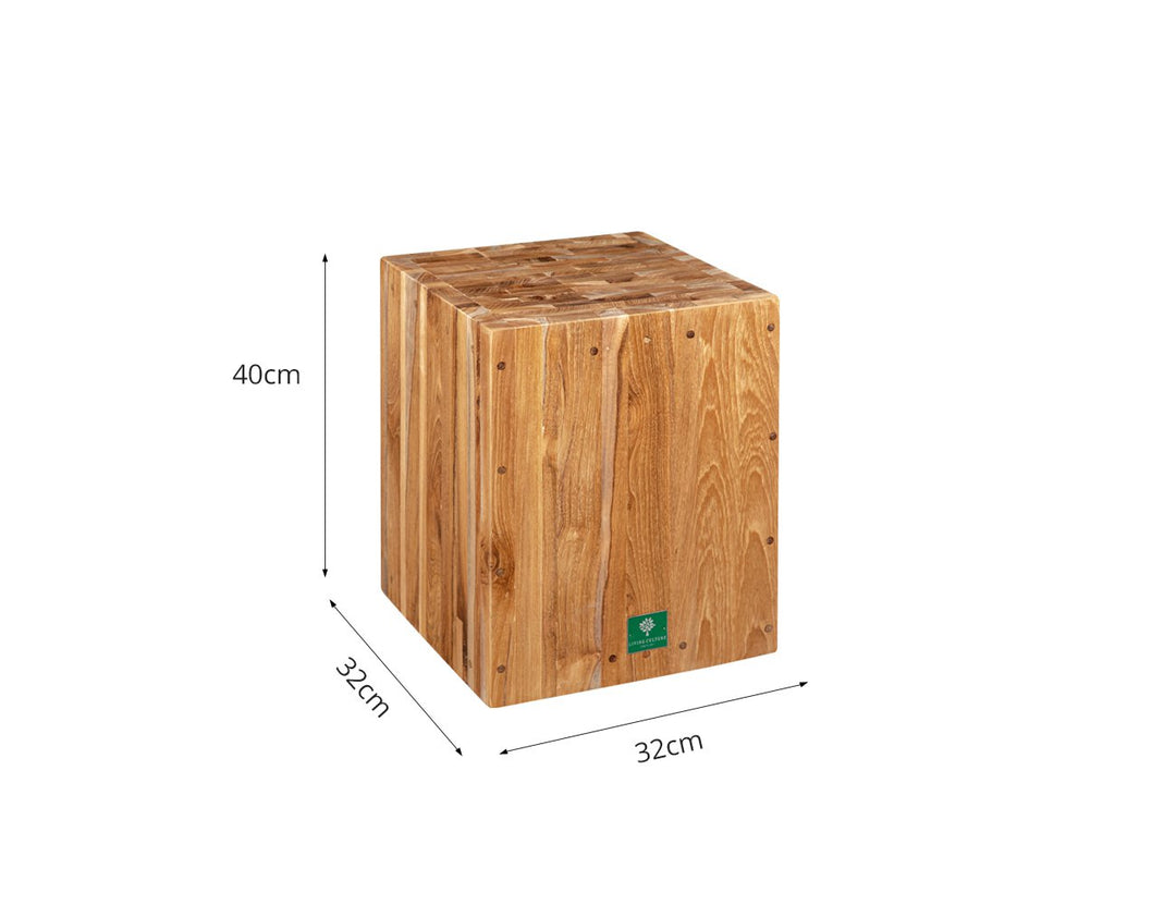 Teak Cube Stool, ,