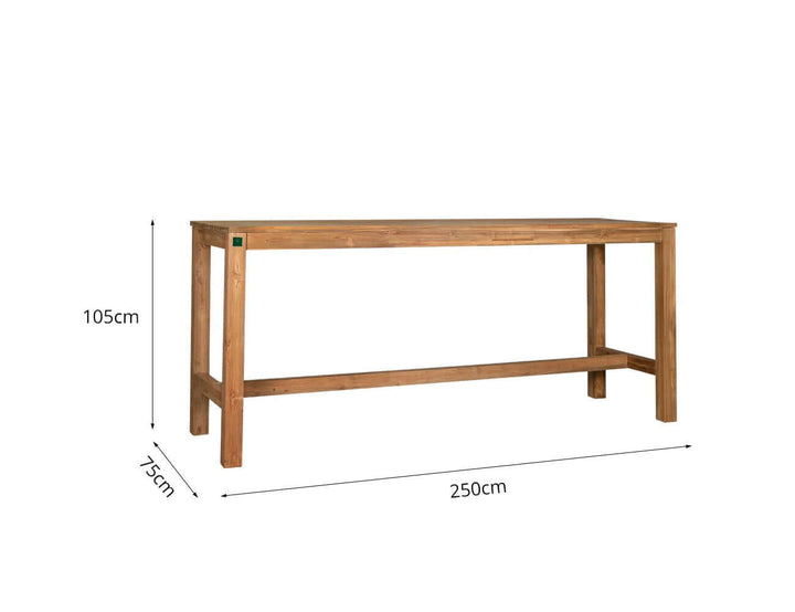 Teak Outdoor Long Bar Leaner Table 250 X 75 X 105cm, ,