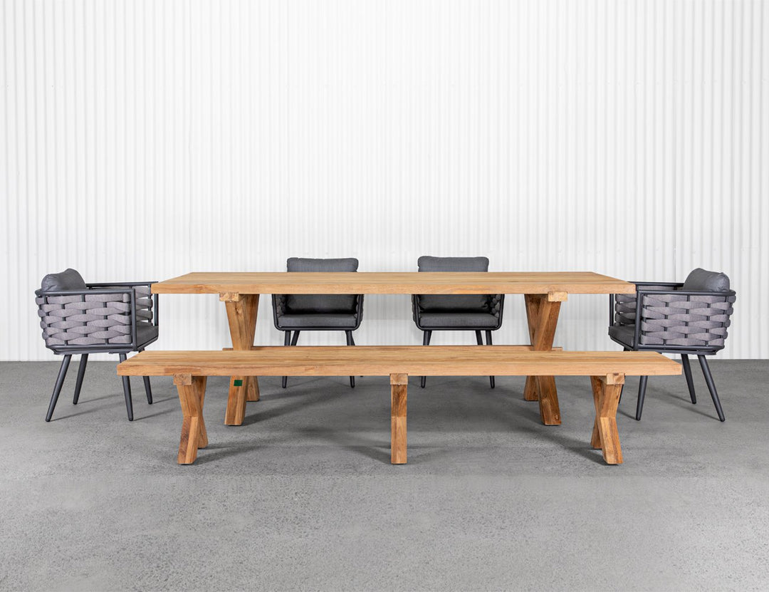 Sovereign Teak X Leg Bench - 250cm, ,