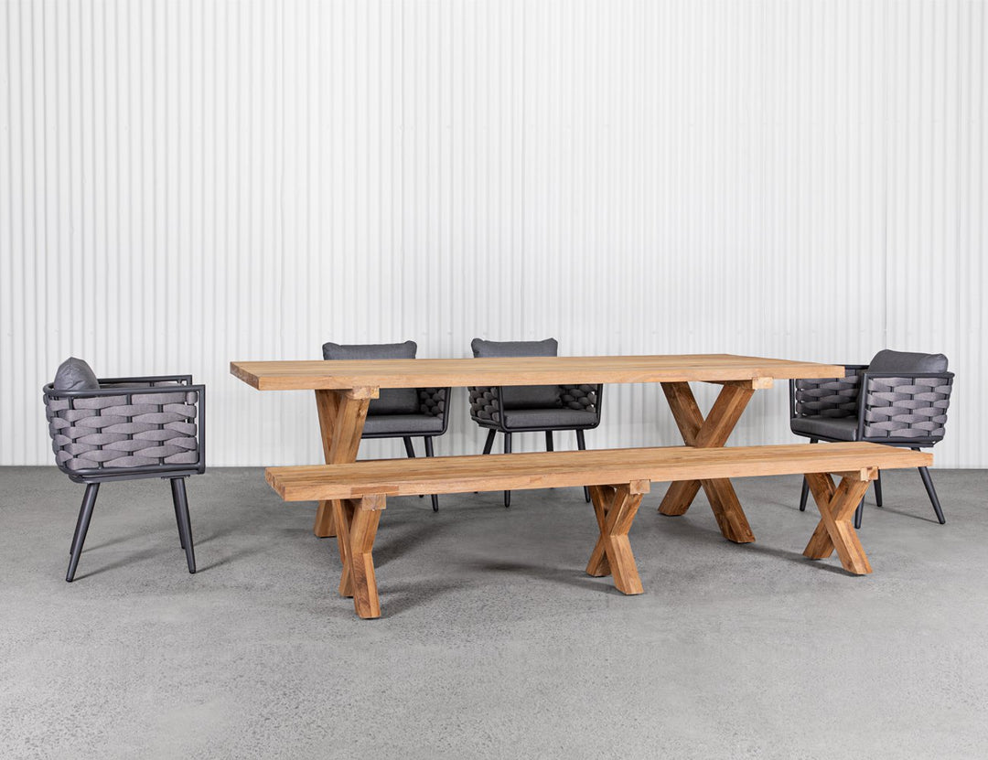 Sovereign Teak X Leg Bench - 250cm, ,