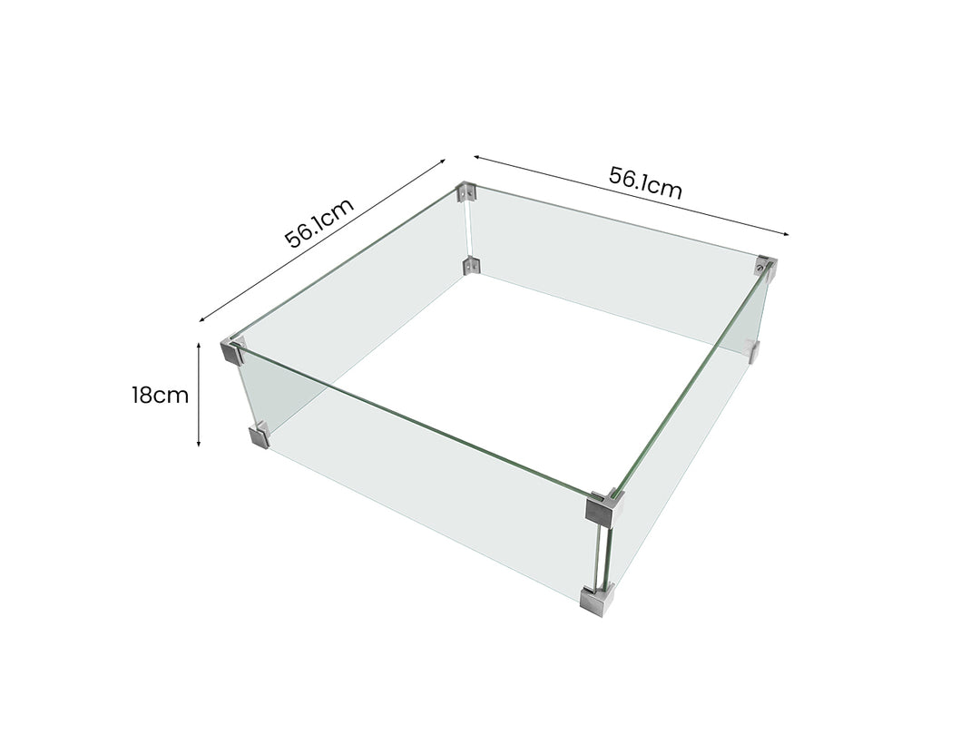 Square Fire Pit Glass Wind Guard -56.1 X 56.1 X 18cm, ,