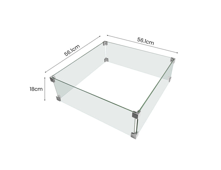 Square Fire Pit Glass Wind Guard -56.1 X 56.1 X 18cm, ,