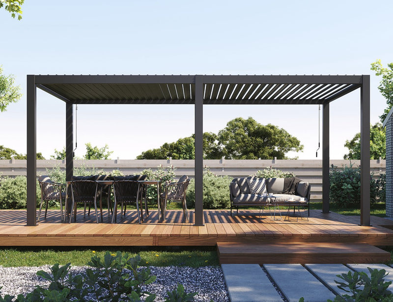 aluminium pergola with louver roof on deck