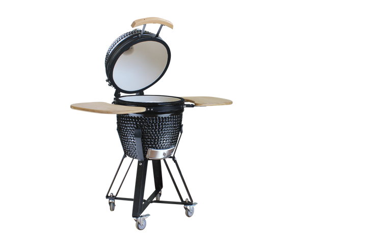 18-Inch Kamado Ceramic Charcoal Grill With Black Rolling Cart